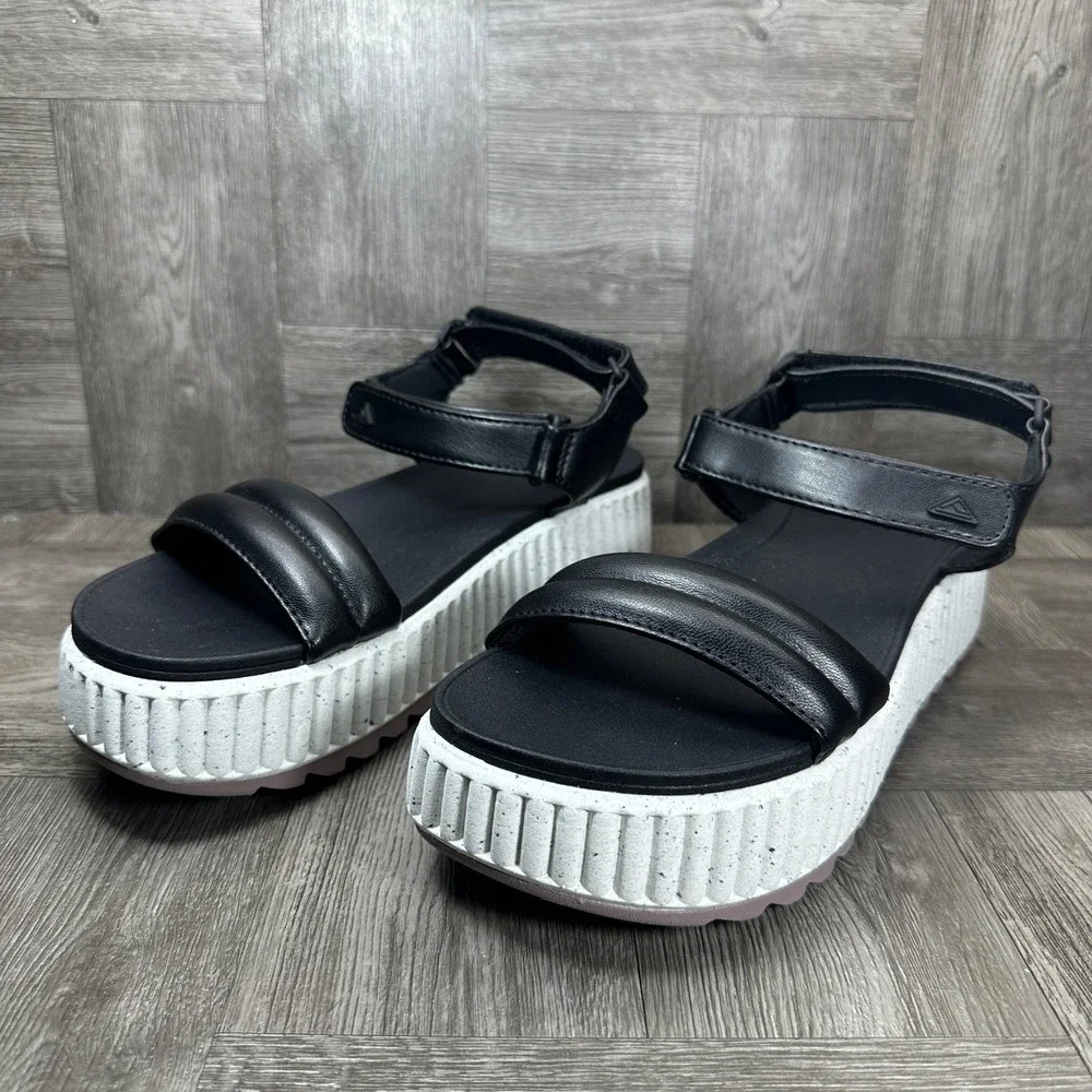 Reef Black Platform Sandals with White Speckled Sole